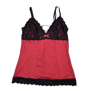 Rene Rofe Lace Trim Babydoll Cami Tank Top M/L Black Red Whimsigoth Vamp Witchy
